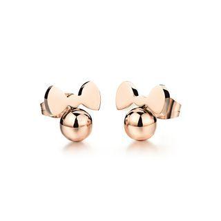 Simple And Exquisite Plated Rose Gold Ribbon Round Titanium Stud Earrings Rose Gold - One Size