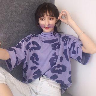 Floral Print Short-sleeve Sweater