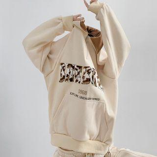 Collared Half-zipper Embroidered Loose Pullover