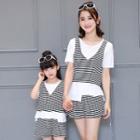 Family Set: Short-sleeve Top + Sleeveless Striped Cropped Top + Striped Shorts
