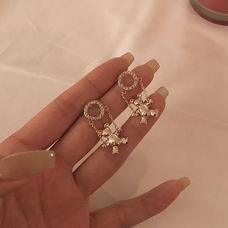 Bear Dangle Earring 1 Pair - 925 Silver - Gold - One Size