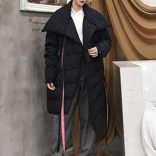 One-shoulder Padded Asymmetric Coat Black - One Size