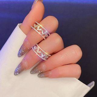 Heart Rhinestone Alloy Open Ring Type B - Gold - One Size