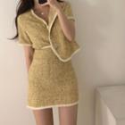 Set: Short-sleeve Button Jacket + Mini A-line Skirt