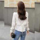 Pintuck Ruffled Tie-waist Blouse Ivory - One Size