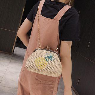Pineapple Embroidered Kiss Lock Crossbody Bag