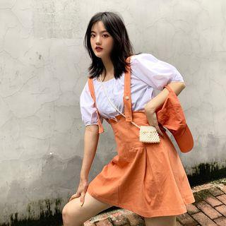 Plain Puff-sleeve Blouse / Plain Jumper Skirt