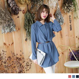 Mock Two Piece Open Front Blouse