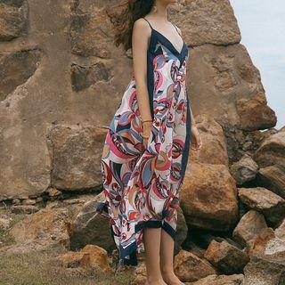 Printed Spaghetti Strap V-neck Sundress