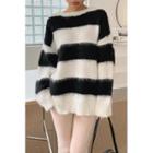 Loose-fit Fluffy Stripe Sweater Black - One Size