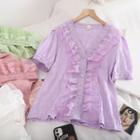 Ruffle Trim Short-sleeve Lace Top