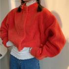 Faux Shearling Cropped Buttoned Jacket Tangerine Red - One Size