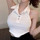 Sleeveless Halter Neck Open-back Crop Top