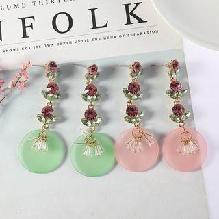 Rhinestone Flower Acrylic Disc Drop Earring