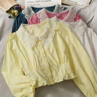 Lace-collar Ruffled Crop Shirt