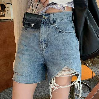 Print Tube Top / Cardigan / Denim Shorts