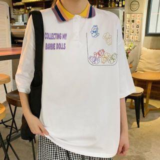 Contrast Collar Cartoon Print Polo Shirt