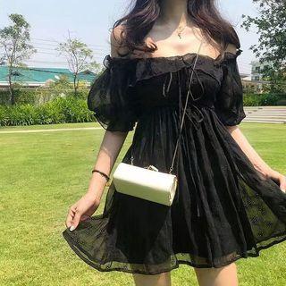 Off-shoulder Floral Lace Mini A-line Dress