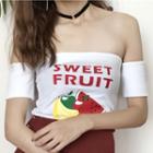 Short-sleeve Off Shoulder Fruit Print Top