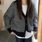 Flower Print Button-up Cardigan Black - One Size