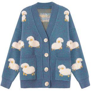 Sheep Print Cardigan Blue - One Size