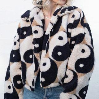 Tai-chi Pattern Fluffy Button Coat
