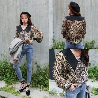 Collar-detail Leopard Blouse Leopard - One Size