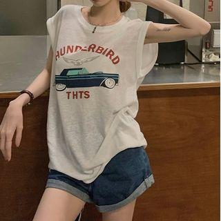 Car Print Tank Top White - One Size