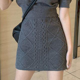 Knit Mini Skirt Skirt - Gray - One Size
