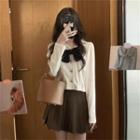 Bow Cardigan / Pleated Skirt / Set