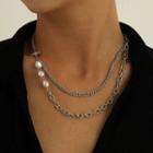 Star Faux Pearl Layered Alloy Choker Silver - One Size