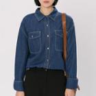 Fray Long-sleeve Denim Blouse