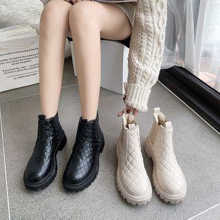 Platform Block Heel Quilted Short Boots