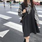 Plain 3/4-sleeve Shirt / Sleeveless A-line Dress