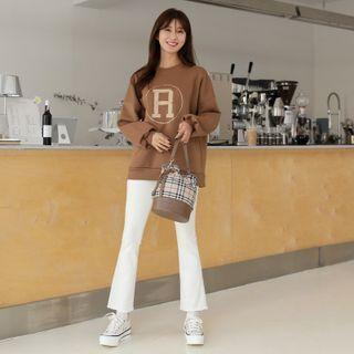 Fringe-hem Napped Boot-cut Pants