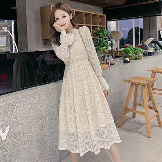 Long-sleeve Lace A-line Long Dress