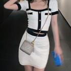 Set: Short-sleeve Square-neck Top + A-line Skirt Set - Top - White - One Size / A-line Dress - White - One Size