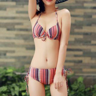 Set: Patterned Bikini + Top + Pants