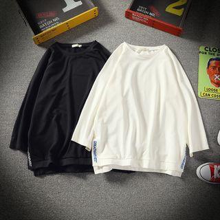 3/4-sleeve Letter Embroidered T-shirt