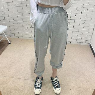 Drawstring-waist Pipe-trim Jogger Pants