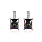 Fashion Elegant Geometric Rectangular Colored Cubic Zircon Earrings Silver - One Size