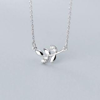 925 Sterling Silver Rhinestone Leaf Pendant Necklace S925 Silver - As Shown In Figure - One Size