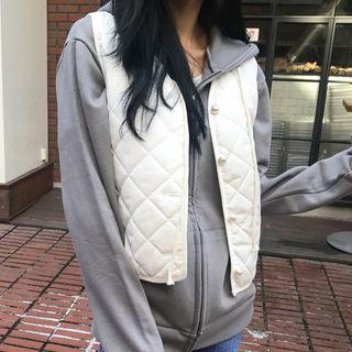 Faux-pearl Button Quilted Vest