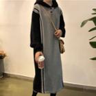 Color Block Midi Hoodie Dress Gray - One Size