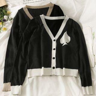 V-neck Two Tone Printed Button-up Cardigan