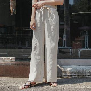 Linen Blend Tie-waist Pants