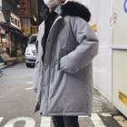 Faux Fur-trim Hooded Long Coat