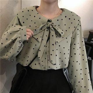 Lace-up Heart Print Blouse