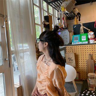 Short-sleeve Ruched Cropped Blouse Light Tangerine - One Size