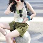 Set: Tank Top + Pointelle Knit Tank Top + Shorts